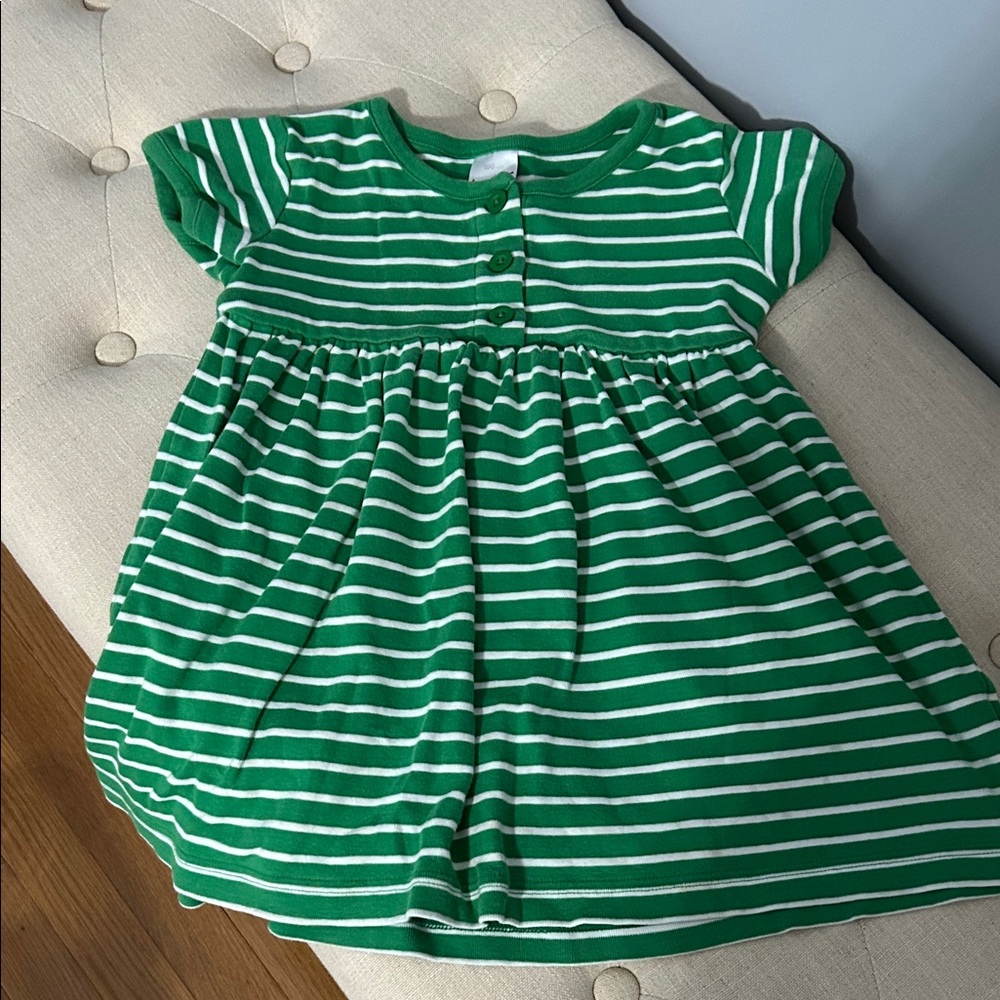 Hanna Andersson Green Striped Kids Knit Dress 4T